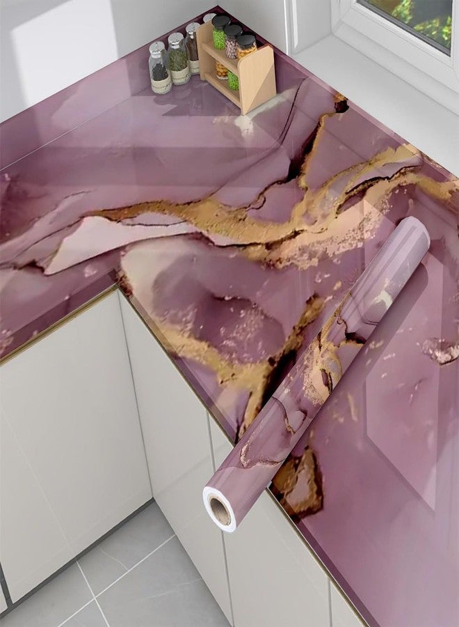 TEKCOOL ورق جدران TEKCOOL رخامي مقاوم للماء والزيوت، مناسب للأثاث والمطابخ والخزائن والدواليب وأسطح الطاولات والطاولات البلاستيكية والخشبية وخزائن الملابس، ملصق PVC ذاتي اللصق (60 × 200 سم) (ورق جدران ذهبي وردي - 4 قطع) - Image 1